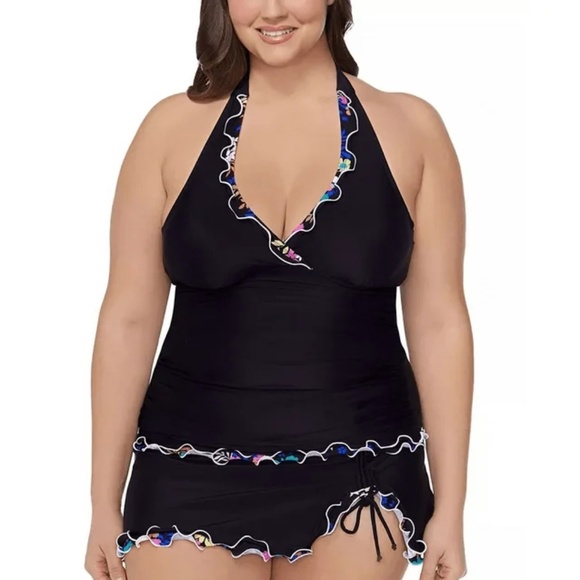 Island Escape Plus Size Halter-Neck Underwire Mariposa Black 20W - Picture 1 of 9